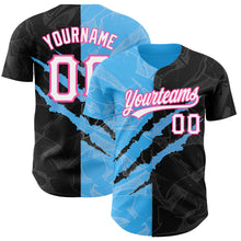 Load image into Gallery viewer, Custom Graffiti Pattern Black Sky Blue-Pink 3D Scratch Authentic Baseball Jersey
