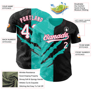 Custom Graffiti Pattern Black Aqua-Neon Pink 3D Scratch Authentic Baseball Jersey