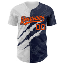 Load image into Gallery viewer, Custom Graffiti Pattern Orange-Navy 3D Scratch Authentic Baseball Jersey
