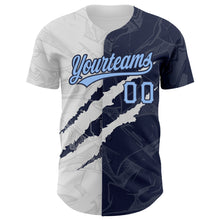 Load image into Gallery viewer, Custom Graffiti Pattern Light Blue-Navy 3D Scratch Authentic Baseball Jersey
