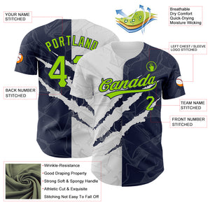 Custom Graffiti Pattern Neon Green-Navy 3D Scratch Authentic Baseball Jersey