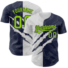 Load image into Gallery viewer, Custom Graffiti Pattern Neon Green-Navy 3D Scratch Authentic Baseball Jersey
