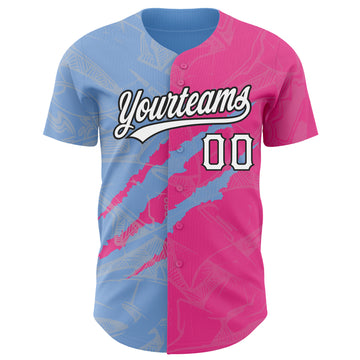 Custom Graffiti Pattern Pink Light Blue-Black 3D Scratch Authentic Baseball Jersey