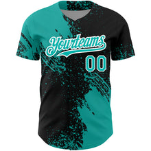 Load image into Gallery viewer, Custom Black Aqua-White 3D Pattern Design Abstract Brush Stroke Authentic Baseball Jersey
