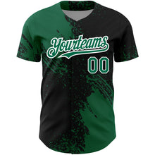 Load image into Gallery viewer, Custom Black Kelly Green-White 3D Pattern Design Abstract Brush Stroke Authentic Baseball Jersey

