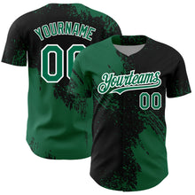 Load image into Gallery viewer, Custom Black Kelly Green-White 3D Pattern Design Abstract Brush Stroke Authentic Baseball Jersey
