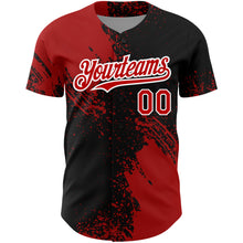 Load image into Gallery viewer, Custom Black Red-White 3D Pattern Design Abstract Brush Stroke Authentic Baseball Jersey
