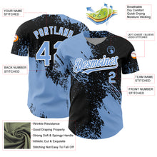 Load image into Gallery viewer, Custom Black Light Blue-White 3D Pattern Design Abstract Brush Stroke Authentic Baseball Jersey
