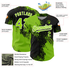 Load image into Gallery viewer, Custom Black Neon Green-White 3D Pattern Design Abstract Brush Stroke Authentic Baseball Jersey
