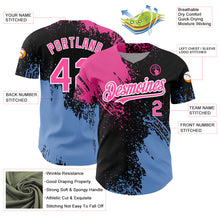 Load image into Gallery viewer, Custom Black Pink-Light Blue 3D Pattern Design Abstract Brush Stroke Authentic Baseball Jersey

