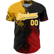 Load image into Gallery viewer, Custom Black Gold-Red 3D Pattern Design Abstract Brush Stroke Authentic Baseball Jersey
