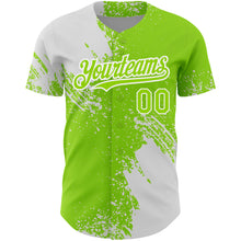 Load image into Gallery viewer, Custom Neon Green White 3D Pattern Design Abstract Brush Stroke Authentic Baseball Jersey
