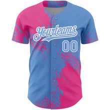 Load image into Gallery viewer, Custom Light Blue Pink-White 3D Pattern Design Abstract Brush Stroke Authentic Baseball Jersey
