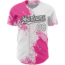 Load image into Gallery viewer, Custom White Pink-Black 3D Pattern Design Abstract Brush Stroke Authentic Baseball Jersey
