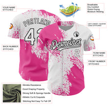 Load image into Gallery viewer, Custom White Pink-Black 3D Pattern Design Abstract Brush Stroke Authentic Baseball Jersey
