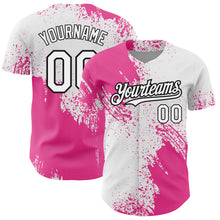 Load image into Gallery viewer, Custom White Pink-Black 3D Pattern Design Abstract Brush Stroke Authentic Baseball Jersey
