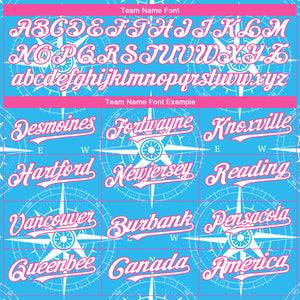Custom Sky Blue White-Pink 3D Pattern Design Navigation Compass Authentic Baseball Jersey
