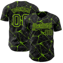 Load image into Gallery viewer, Custom Black Neon Green 3D Pattern Design Abstract Network Authentic Baseball Jersey

