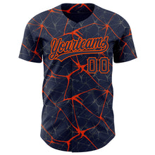 Load image into Gallery viewer, Custom Navy Orange 3D Pattern Design Abstract Network Authentic Baseball Jersey
