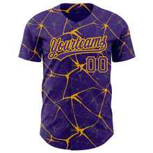 Load image into Gallery viewer, Custom Purple Gold 3D Pattern Design Abstract Network Authentic Baseball Jersey
