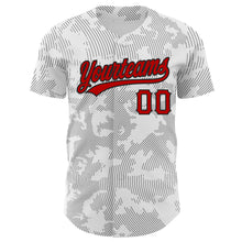 Load image into Gallery viewer, Custom White Red-Black 3D Pattern Design Curve Lines Authentic Baseball Jersey
