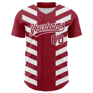 Custom Crimson White 3D Pattern Design Side Stripes Authentic Baseball Jersey