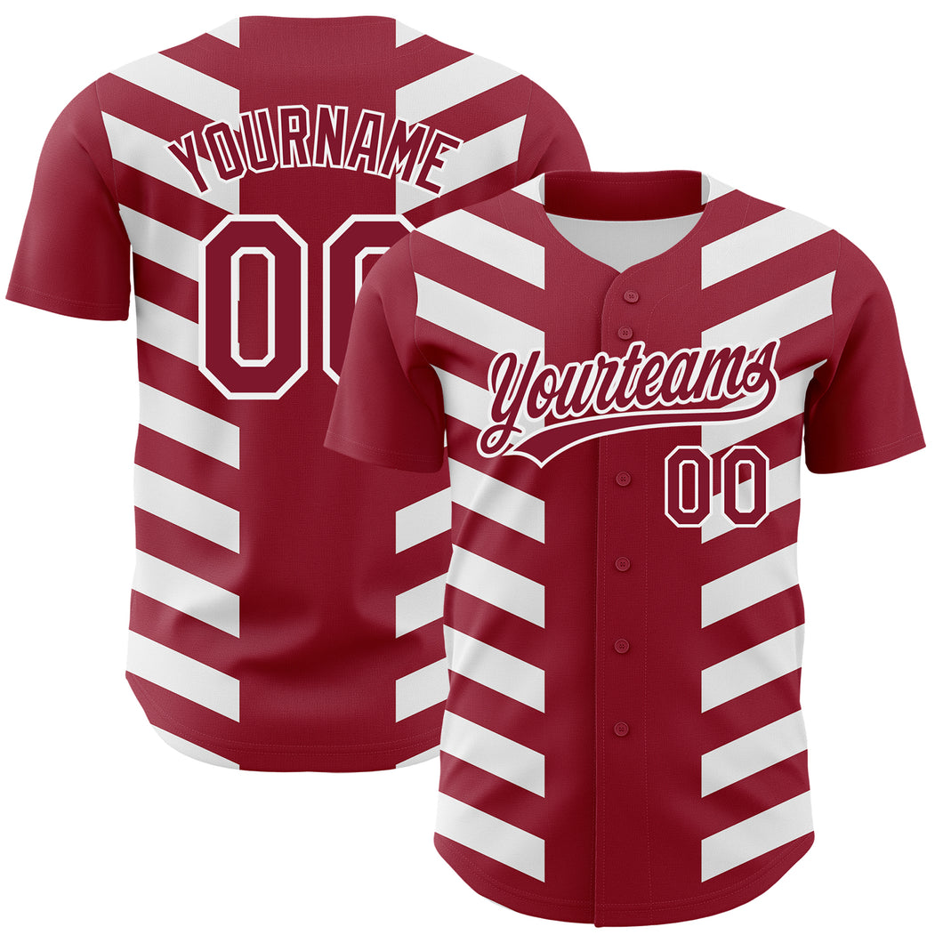 Custom Crimson White 3D Pattern Design Side Stripes Authentic Baseball Jersey