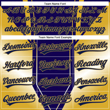 Load image into Gallery viewer, Custom Navy Old Gold 3D Pattern Design Side Stripes Authentic Baseball Jersey
