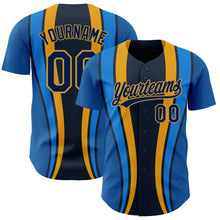 Load image into Gallery viewer, Custom Royal Navy-Old Gold 3D Pattern Design Side Stripes Authentic Baseball Jersey
