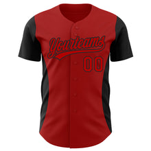 Load image into Gallery viewer, Custom Red Black 3D Pattern Design Side Stripes Authentic Baseball Jersey
