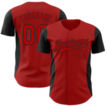Load image into Gallery viewer, Custom Red Black 3D Pattern Design Side Stripes Authentic Baseball Jersey
