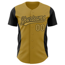 Load image into Gallery viewer, Custom Old Gold Black 3D Pattern Design Side Stripes Authentic Baseball Jersey
