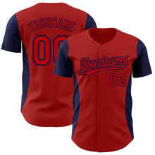 Load image into Gallery viewer, Custom Red Navy 3D Pattern Design Side Stripes Authentic Baseball Jersey
