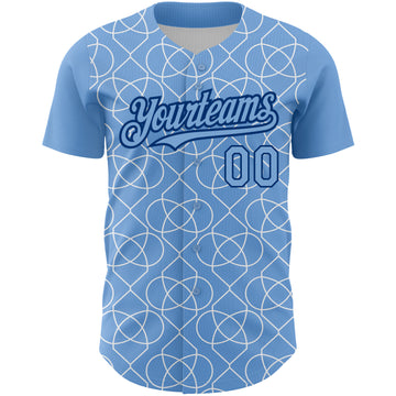 Custom Light Blue Black-White 3D Pattern Design Arabesque Shape Authentic Baseball Jersey