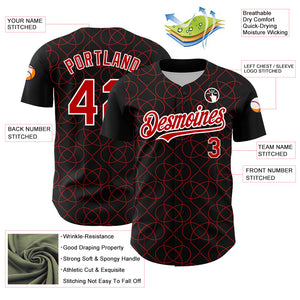Custom Black Red-White 3D Pattern Design Arabesque Shape Authentic Baseball Jersey