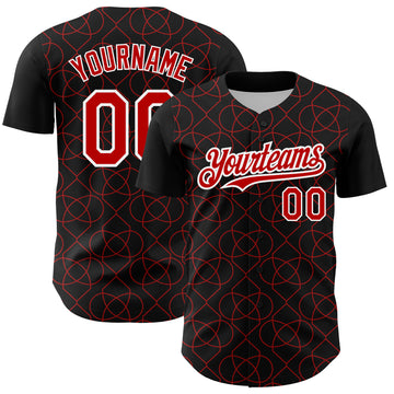 Custom Black Red-White 3D Pattern Design Arabesque Shape Authentic Baseball Jersey