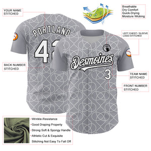 Custom Gray White-Black 3D Pattern Design Arabesque Shape Authentic Baseball Jersey