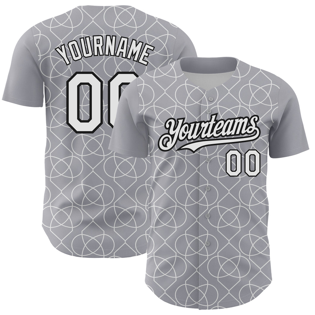 Custom Gray White-Black 3D Pattern Design Arabesque Shape Authentic Baseball Jersey