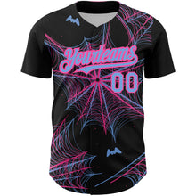 Load image into Gallery viewer, Custom Black Light Blue-Pink 3D Pattern Design Spider Web Authentic Baseball Jersey
