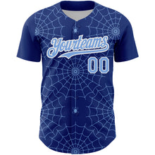Load image into Gallery viewer, Custom Royal Light Blue-White 3D Pattern Design Spider Web Authentic Baseball Jersey
