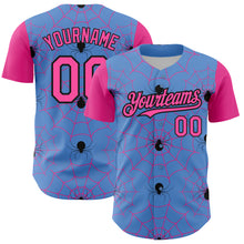 Load image into Gallery viewer, Custom Light Blue Pink-Black 3D Pattern Design Spider Web Authentic Baseball Jersey
