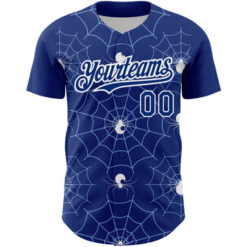 Custom Royal Light Blue-White 3D Pattern Design Spider Web Authentic Baseball Jersey