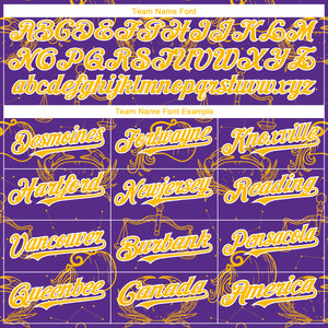 Custom Purple Gold-White 3D Pattern Design Zodiac Authentic Baseball Jersey