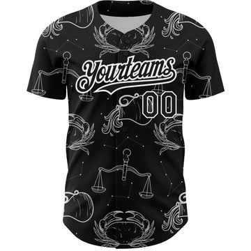 Custom Black White 3D Pattern Design Zodiac Authentic Baseball Jersey