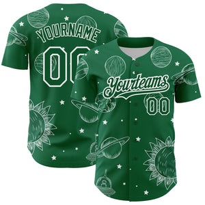 Custom Kelly Green White 3D Pattern Design Planets Authentic Baseball Jersey
