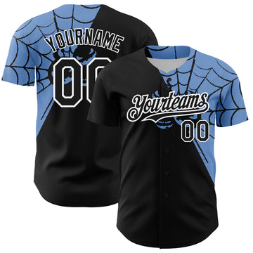 Custom Black Light Blue-White 3D Pattern Design Spider Web Authentic Baseball Jersey
