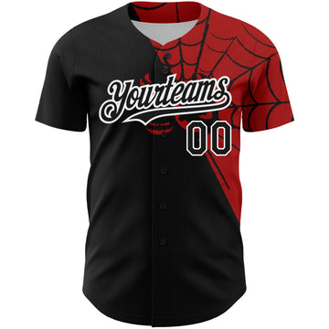 Custom Black Red-White 3D Pattern Design Spider Web Authentic Baseball Jersey