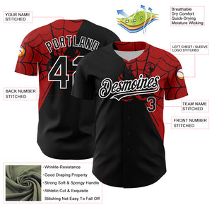 Custom Black Red-White 3D Pattern Design Spider Web Authentic Baseball Jersey
