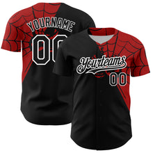 Load image into Gallery viewer, Custom Black Red-White 3D Pattern Design Spider Web Authentic Baseball Jersey
