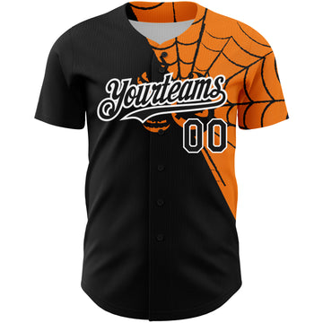 Custom Black Bay Orange-White 3D Pattern Design Spider Web Authentic Baseball Jersey